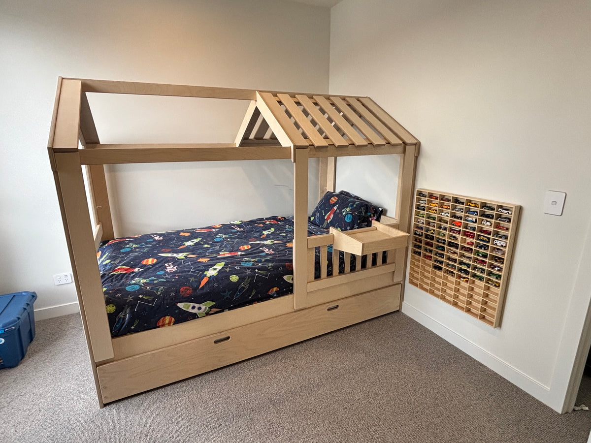 Magic of Wood floor bed in a real customer bedroom