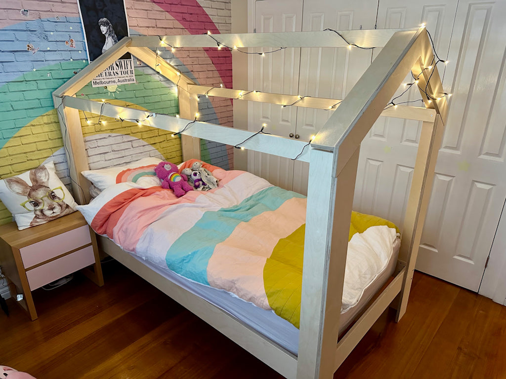 Magic of Wood floor bed in a real customer bedroom