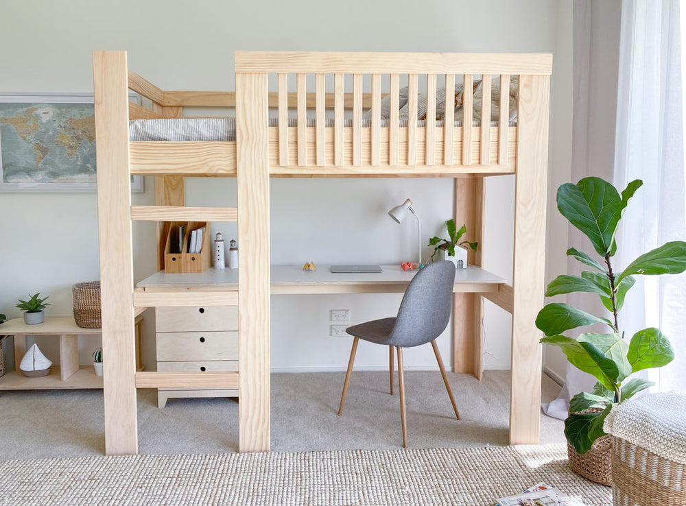 Scandi loft bed with desk PINE
